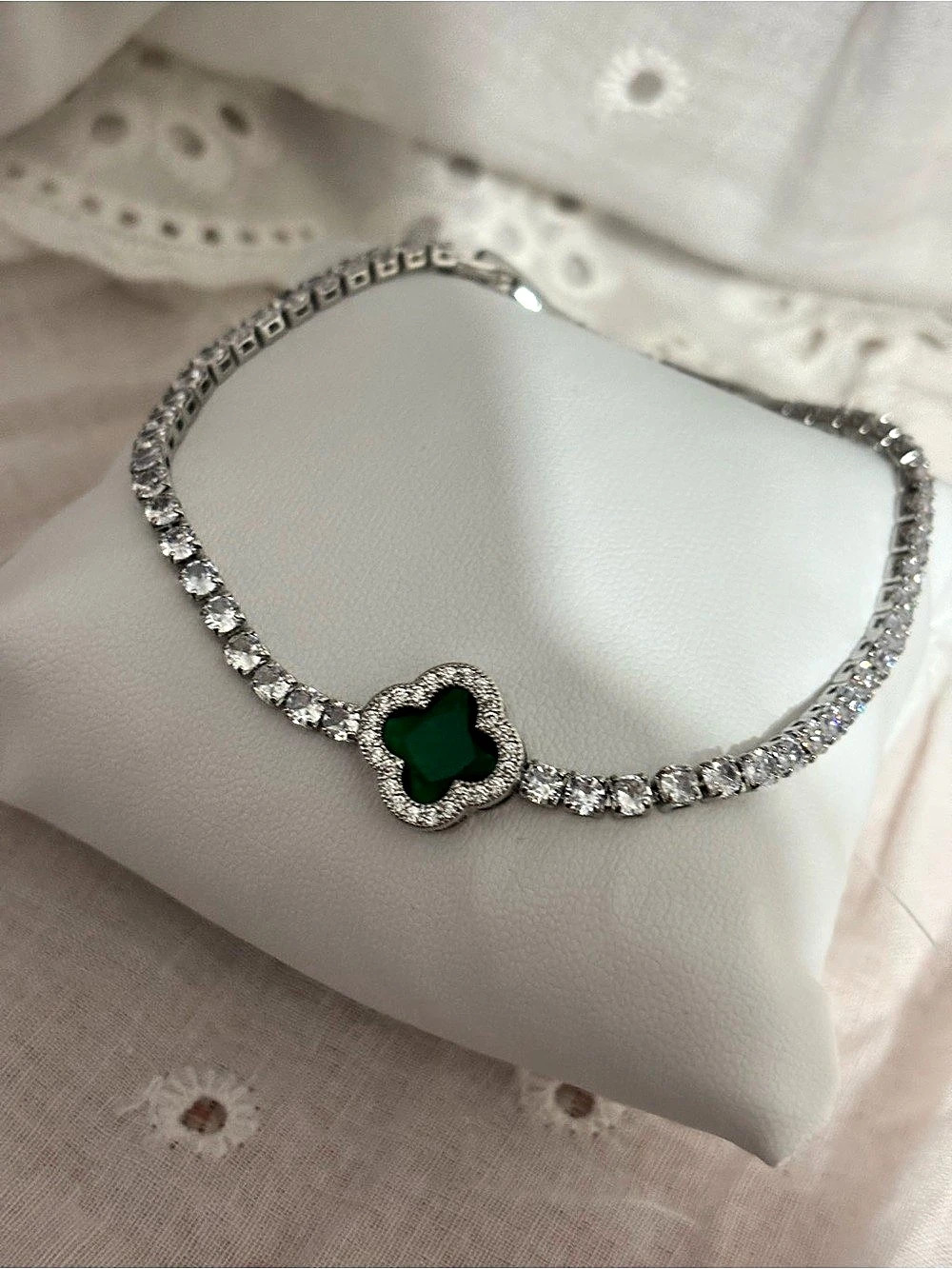 Green Clover Rhinestone Bracelet